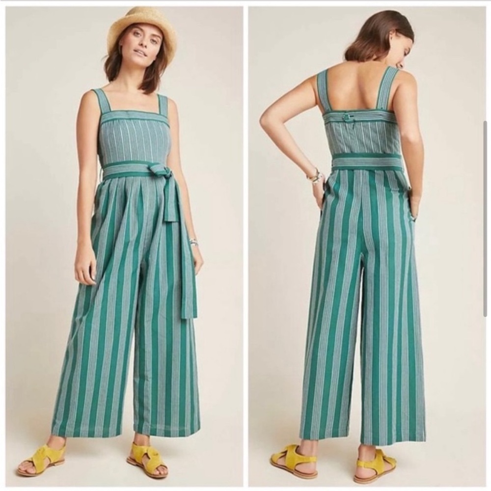 Anthropologie Payal Pratap Cha Cha Striped Linen Jumpsuit | 14